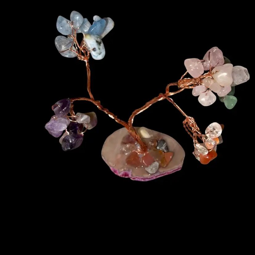 Colorful Stone Chip Wire Tree on Stone Slice Base