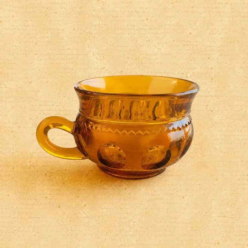 Amber Glass Teacup and Snack Plate