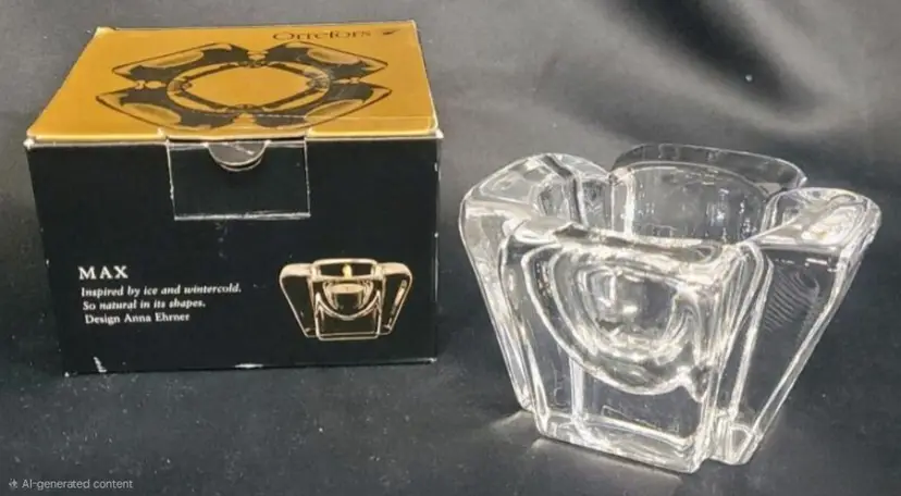 Orrefors Max Crystal Tealight Candle Holder by Anna Ehrner, Sweden, w/ Box, 3"