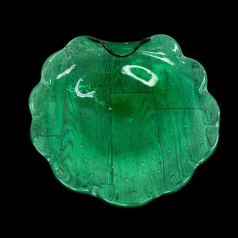 Vintage Green Art Glass Dish/Ashtray
