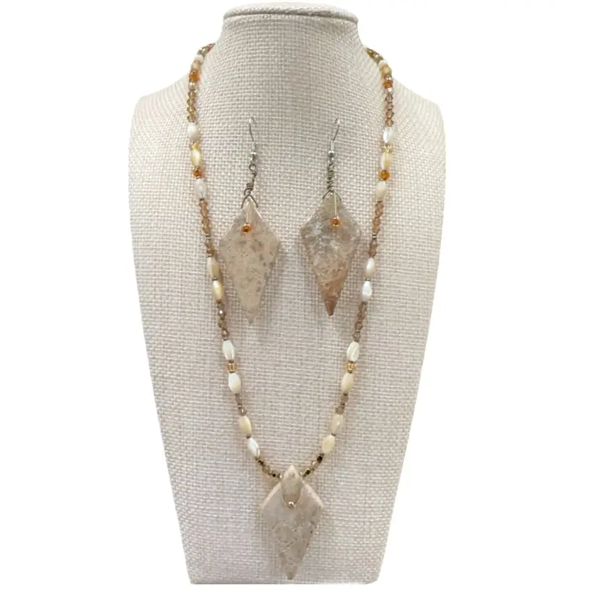 Handmade Vintage Jewelry Made By Traci Brown Vintage*Angel The Stone Is Called Fossil Coral Gemstone Necklace, And Earrings