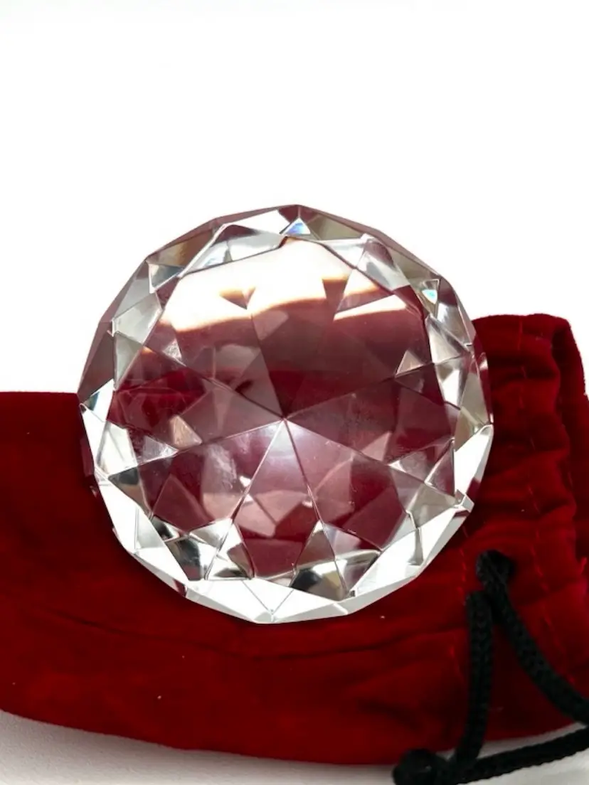 054. Faceted Crystal Paperweight Diamond Shape
