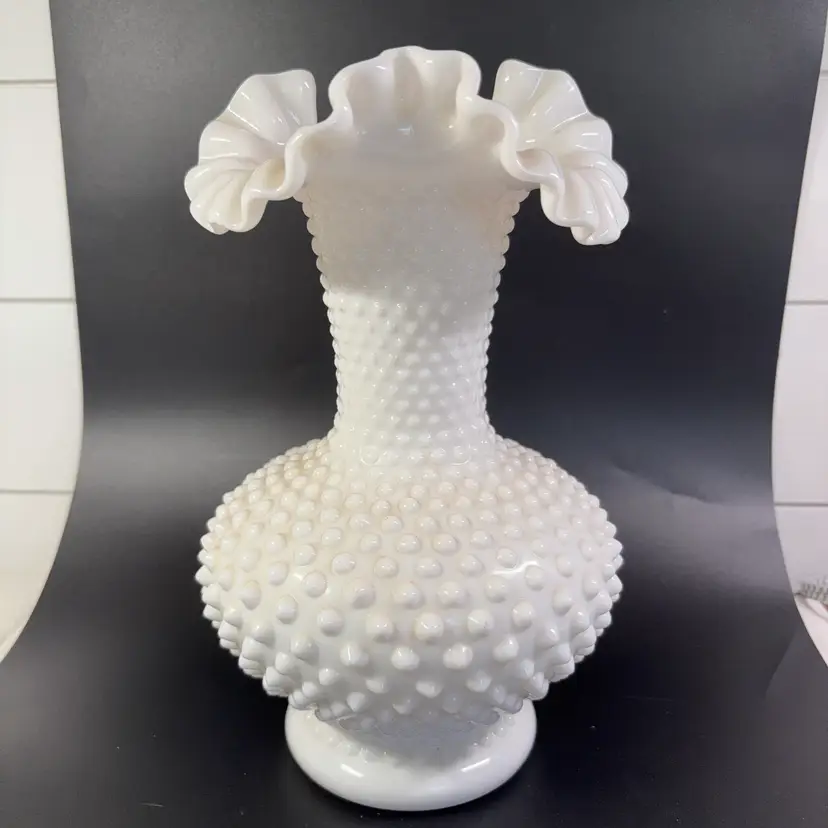 Fenton White Milk, Glass, Hobnail Pattern Vase