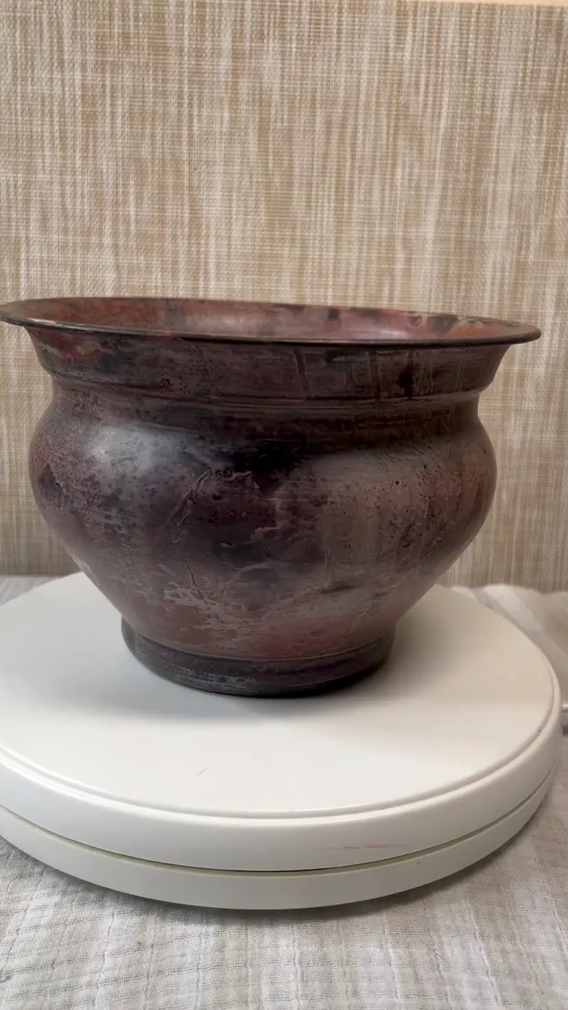 011 Vintage Andrea By Sedak Distressed, Plum Color, Indoor Spittoon  Shape Planter Utensil Holder 5.5" X 8"