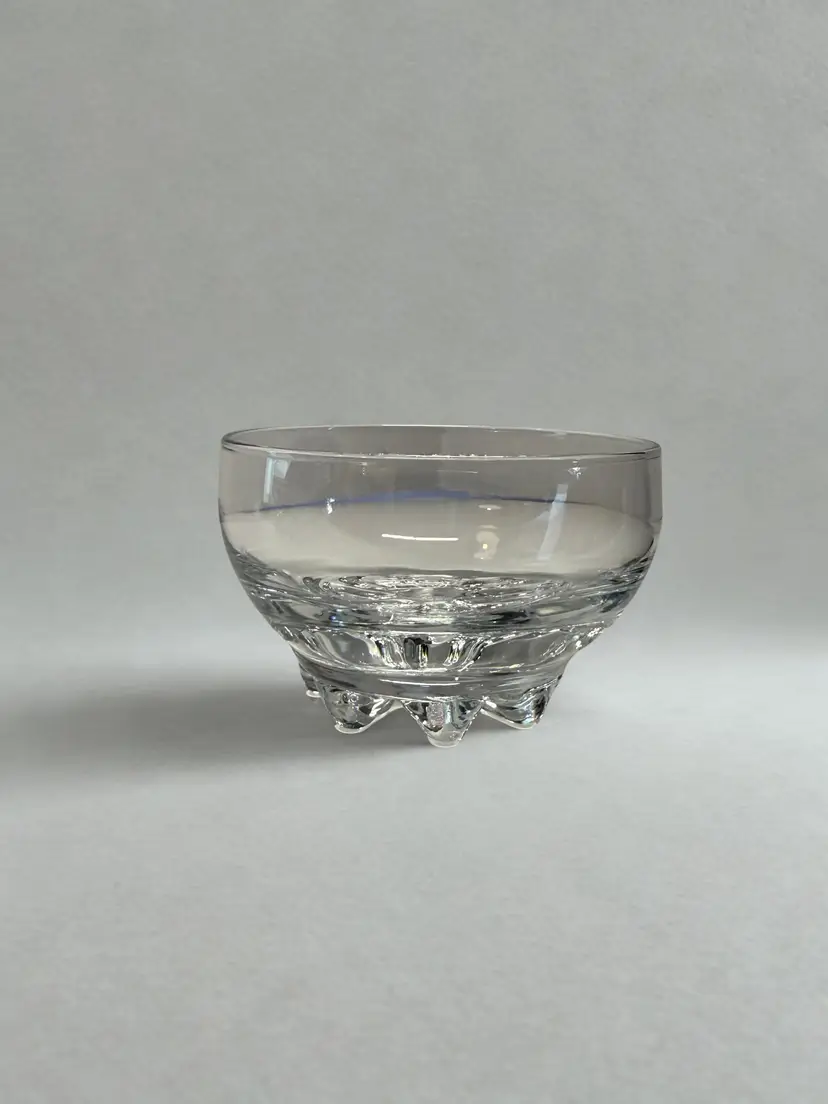 Italian Art Glass Footed Bowl Clear Sculptural Pedestal Dish Mid Century Modern Decor Small Candy Nut Bowl Candle Holder Made in Italy