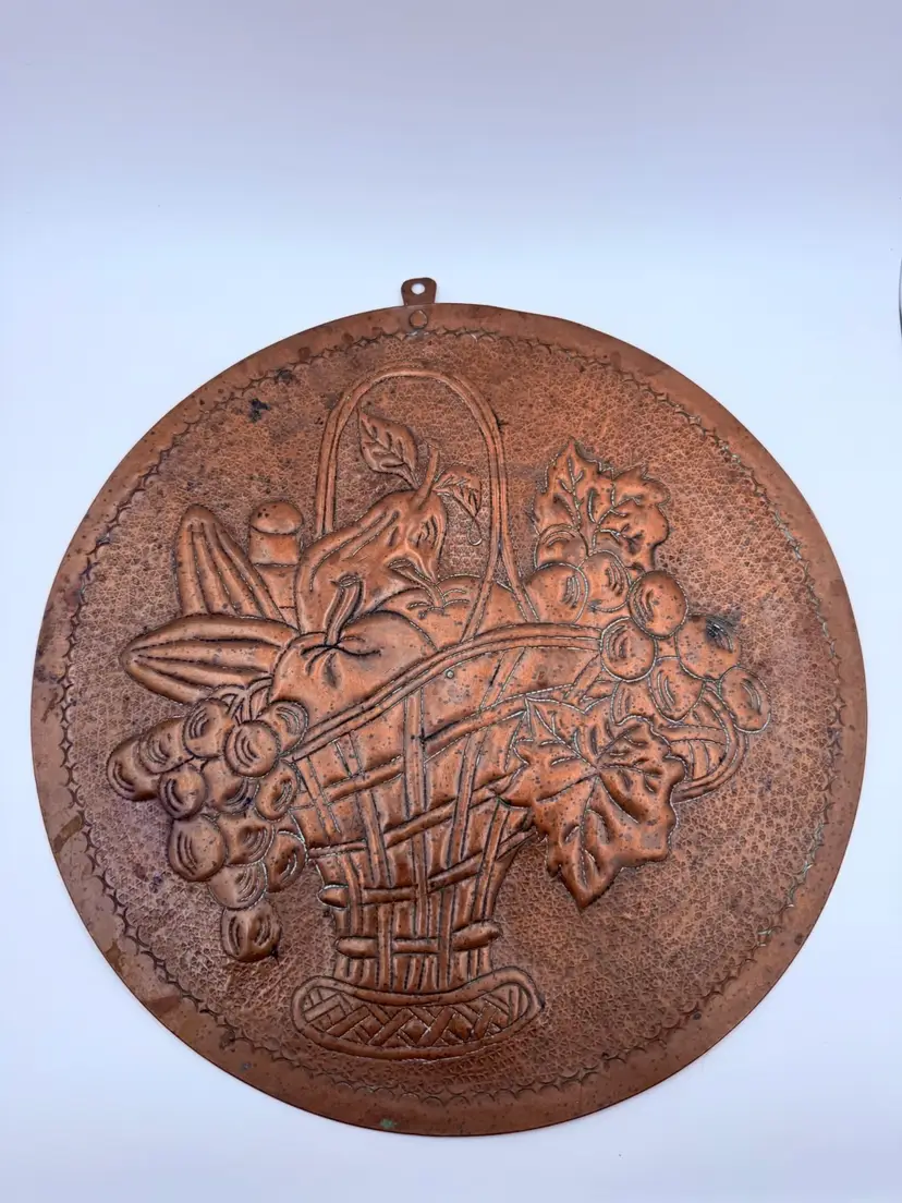 Vintage Copper Fruit Basket Wall Hanging