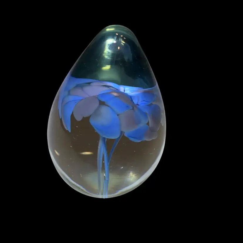 VTG Kerry Art Glass Egg Shaped Paperweight With Blue Bell Flowers Ireland