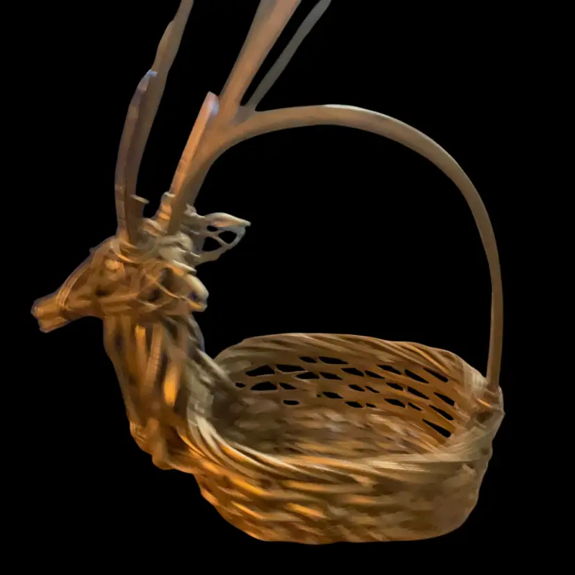 Deer Basket W Handle Gold