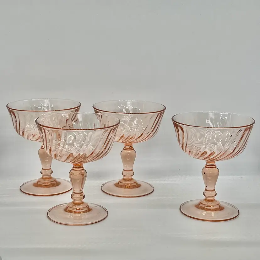 Cristal D’ Arques Rosaline Pink Swirl Champagne Coupe Sherbet Glasses Set of 4