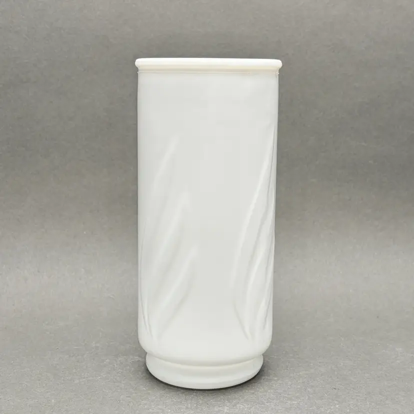 Vintage Mid-Century White Milk Glass Swirl Cylinder Vase