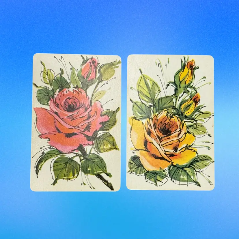 Pair Vintage Roses Companion Cards Watercolor Style Floral Playing Cards MCM Swap Cards