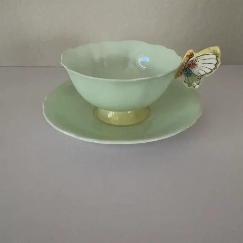 Paragon Green/yellow Butterfly Teacup