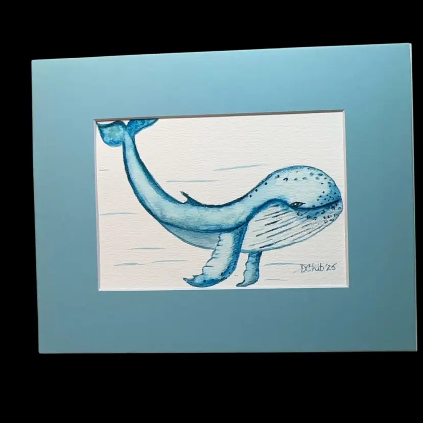 “Blue” Watercolor Original 5”x7” Matted To 8”x10” Whimsy Whale