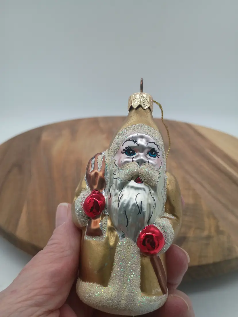 Bellagio Mouth Blown Italian Glass Hand Painted Santa Christmas Ornament