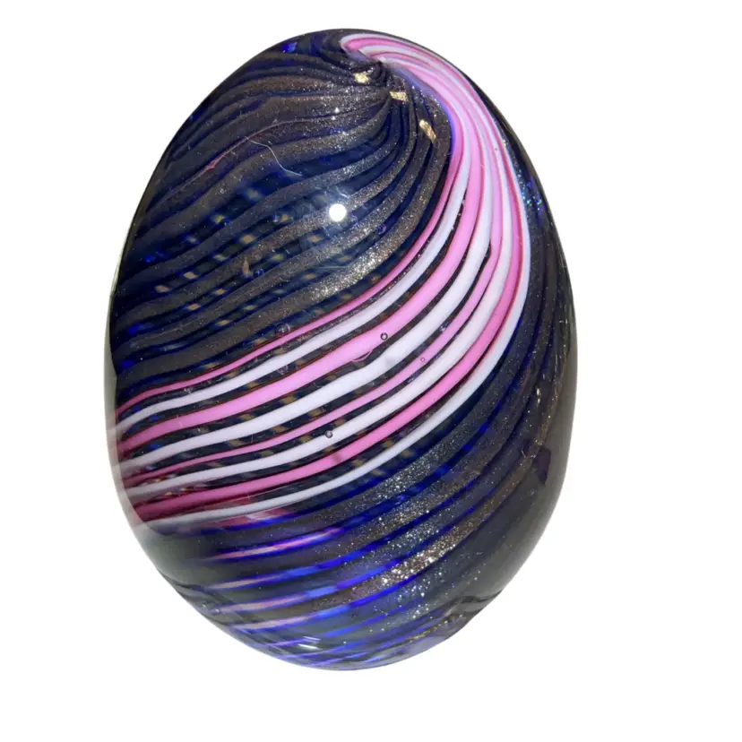 VTG Ferro And Lazzarini Murano Pink And Blue Swirl With Gold Aventurine Art Glass Paperweight.