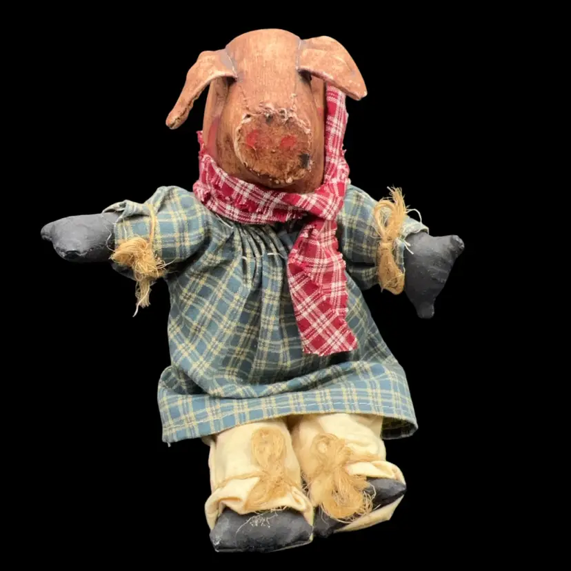Hand Made Canvas Primitive Piggy Doll