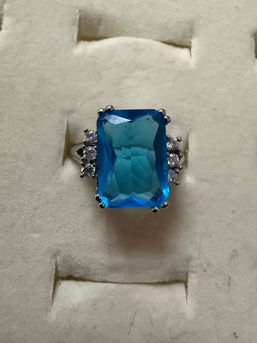 Vintage Blue Gemstone Cocktail silver Ring