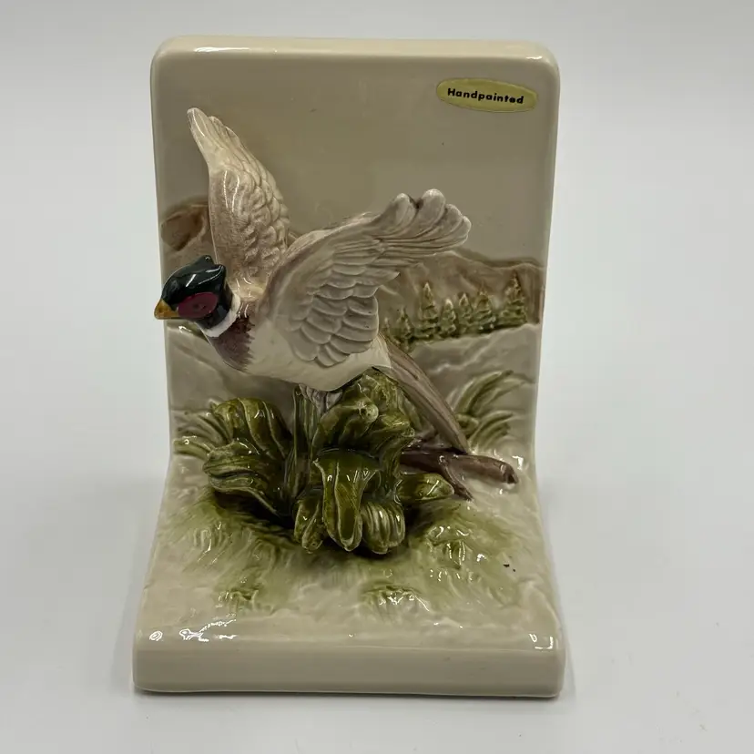 OMC Japan Otagiri Ceramic Pheasant Mountains Single Hand Painted Bookend