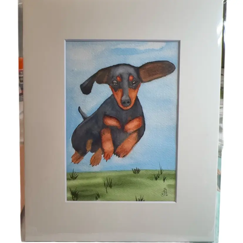 Original Watercolor Dachsund 5x7” In 8 X 10” Matte