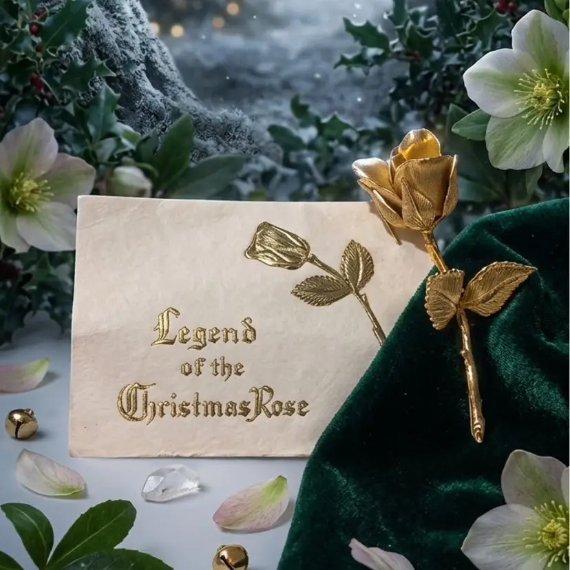 Giovanni Gold Plated Legend Of The Christmas Rose Brooch Circa 1966