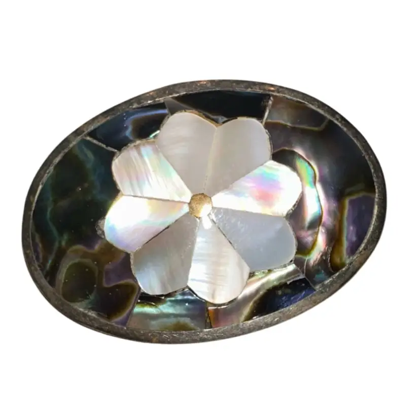 Alpaca Silver Mother Of Pearl Flower Pin Brooch/pendant