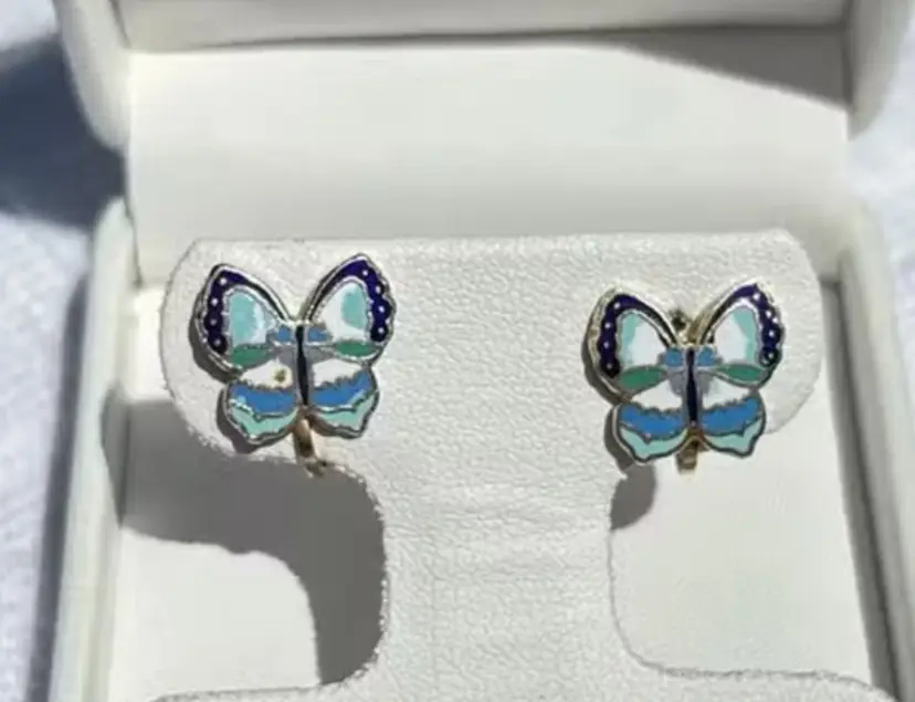Gold-Tone Enamel Butterfly Clip-On Earrings, Small Butterflies