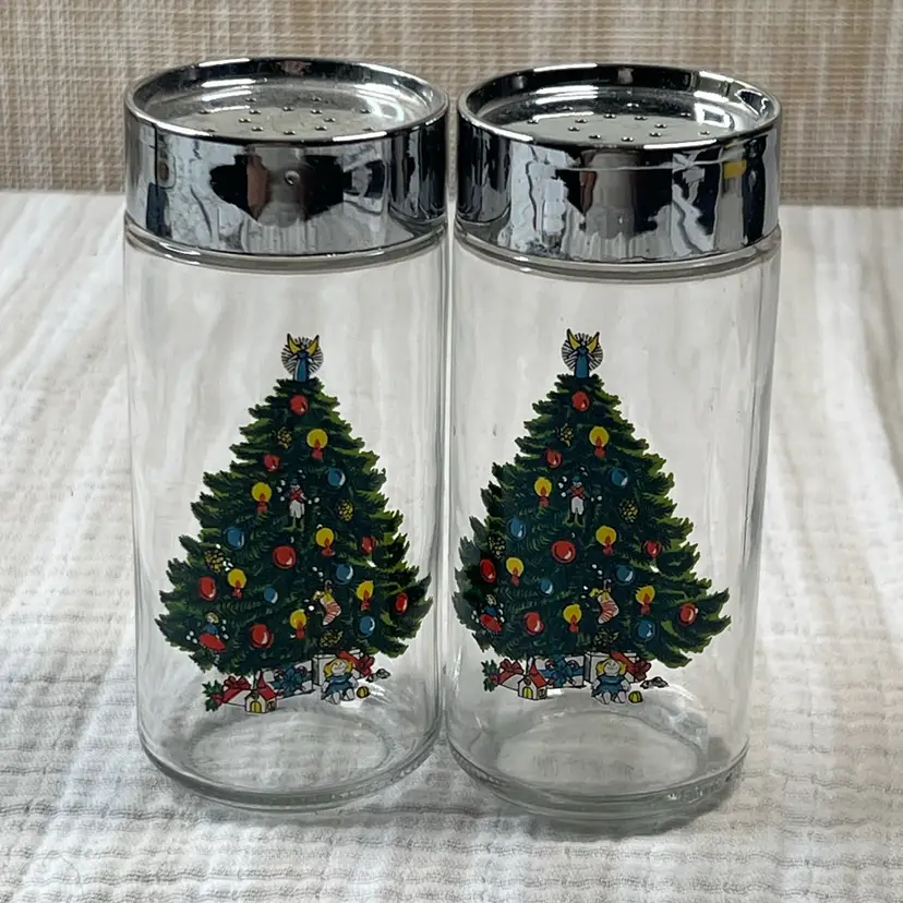 012 Vintage SABIN Jamestown Christmas Clear Salt-N-Pepper Shakers 4.5" X 2"