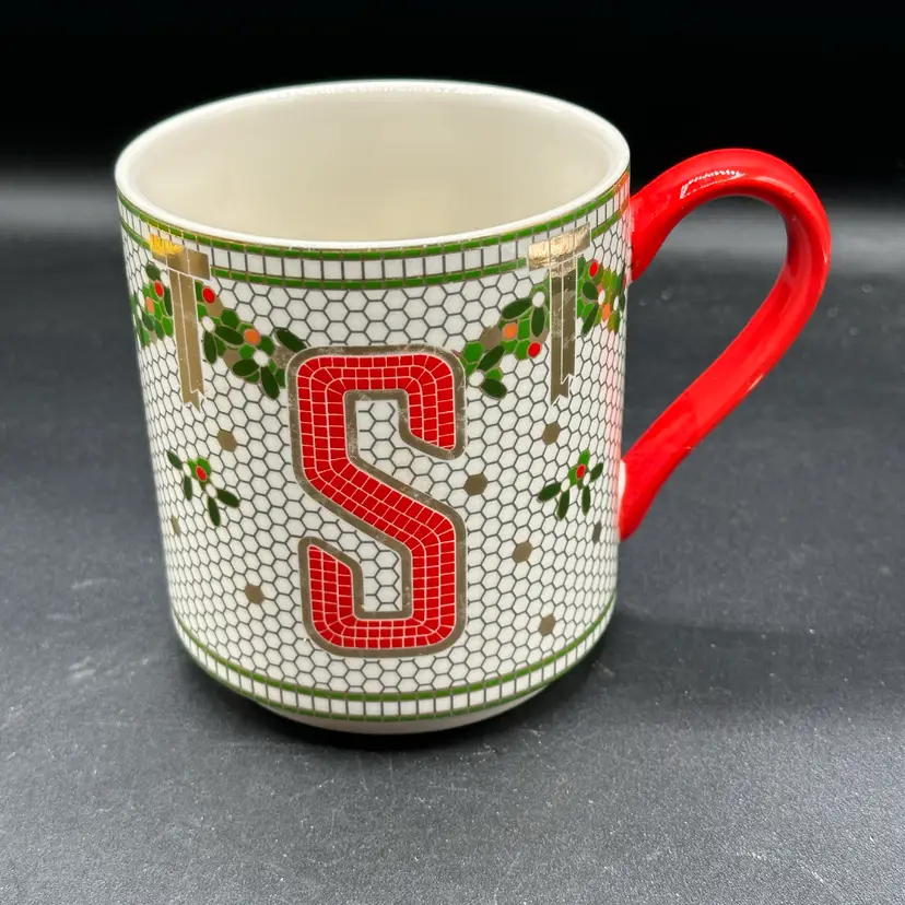 NEW Anthropologie The Bistro Tile Stoneware Monogram Mug Festive Letter S