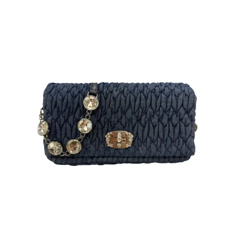 Miu Miu Blue Denim Crystal Embellished Matelassé