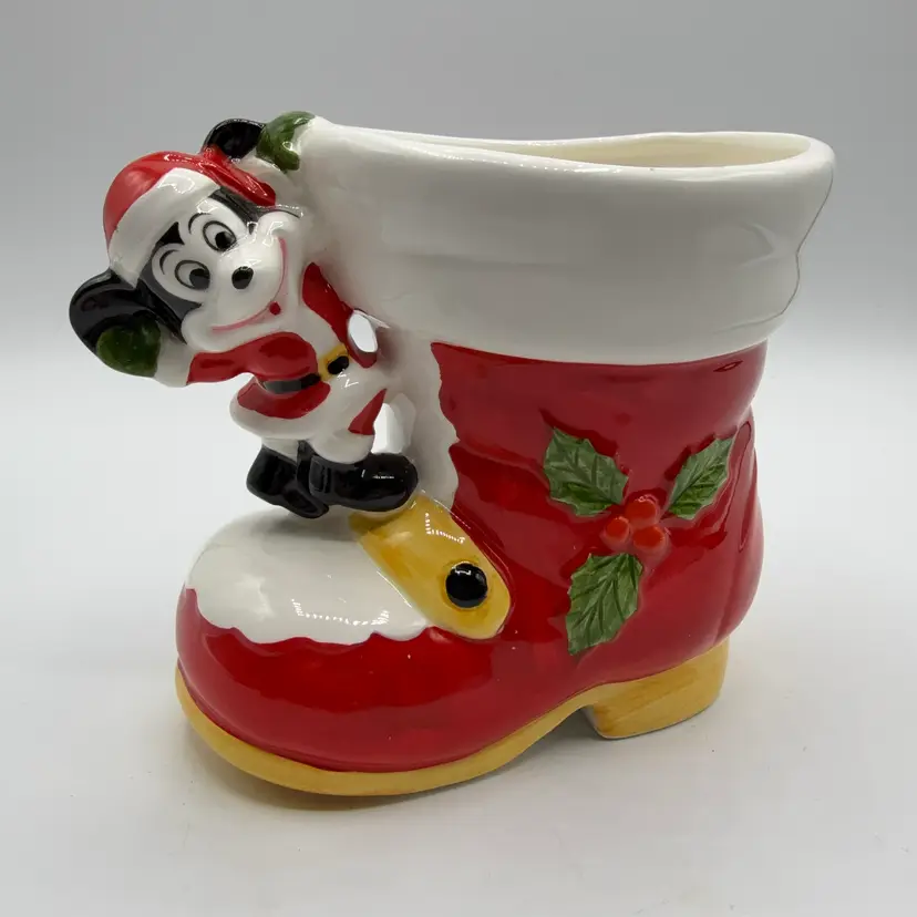 Walt Disney Productions Japan Mickey On Santa Boot Planter
