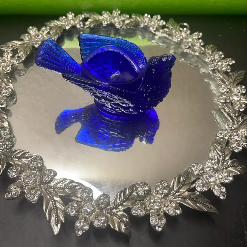 Gorgeous VTG Degenhart Cobalt Blue Glass Bird Salt Cellar