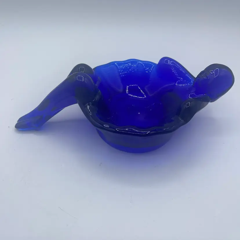 05-Mosser Glass Bathing Beauty Cobalt Blue  Glass Soap Dish 8”