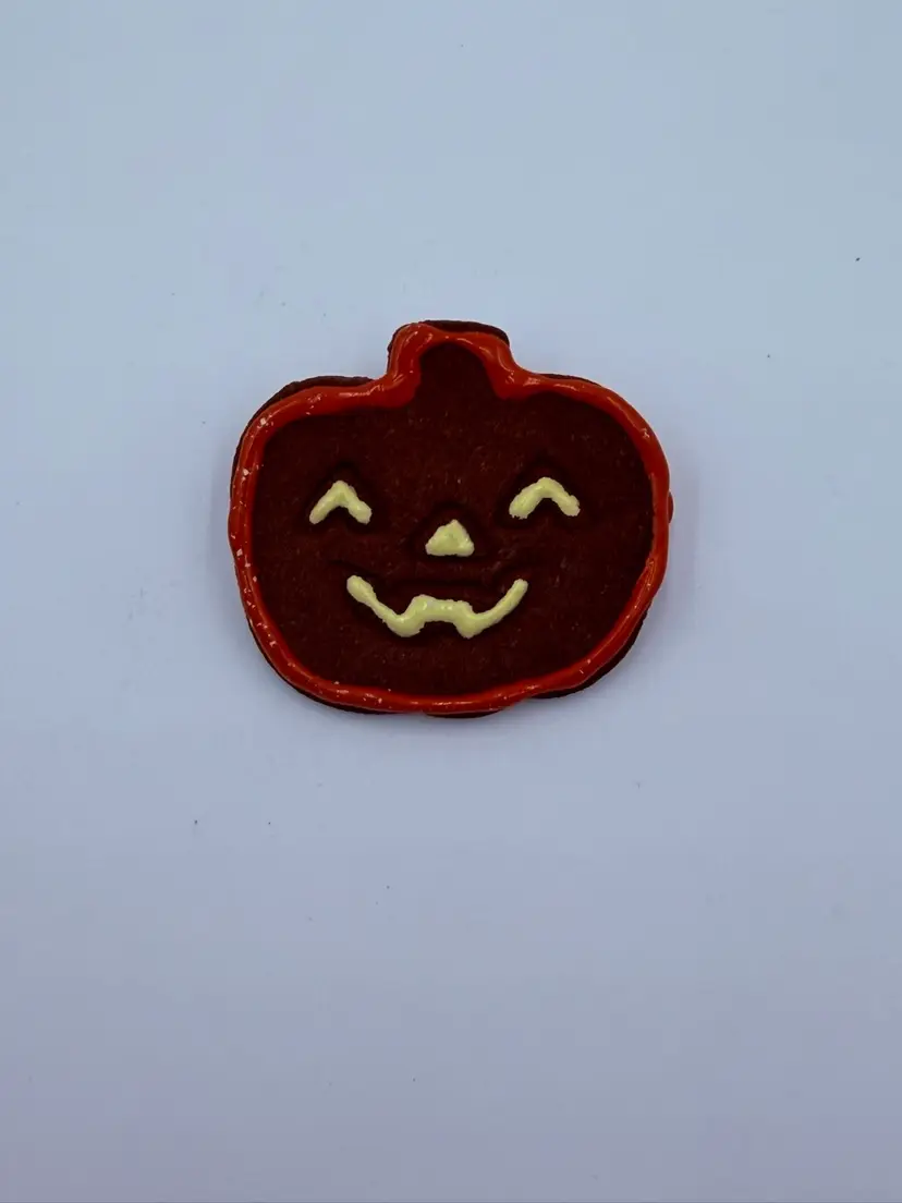 2” Hand-Made Gingerbread Jack-o’-lantern Brooch