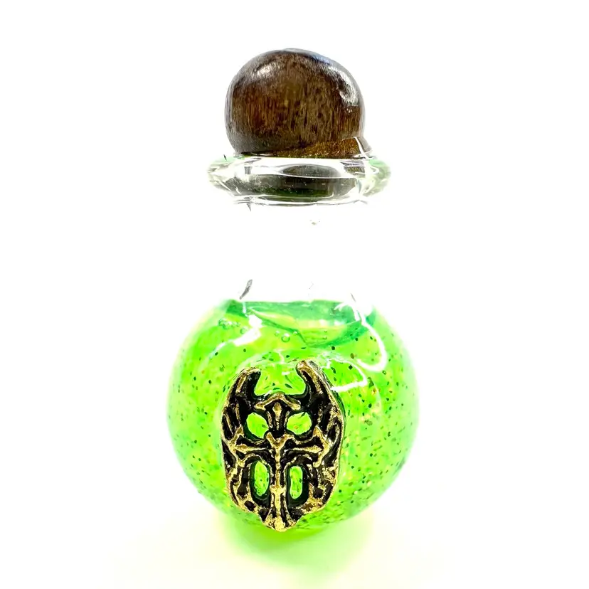 Magic Pickle Potion Cross Wings Miniature Glass Bottle Glows Made By Me 1.25” H X .5” W