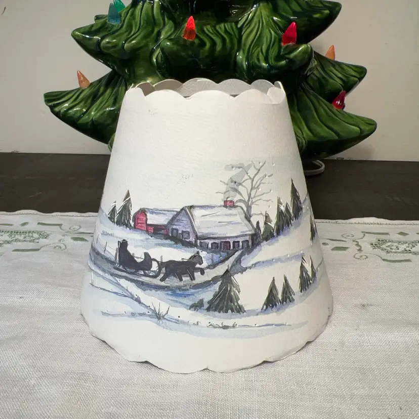 🏔️Vintage Shady Lamp Workshop Small Lampshades Paper With Winter Snow Design 4.75”