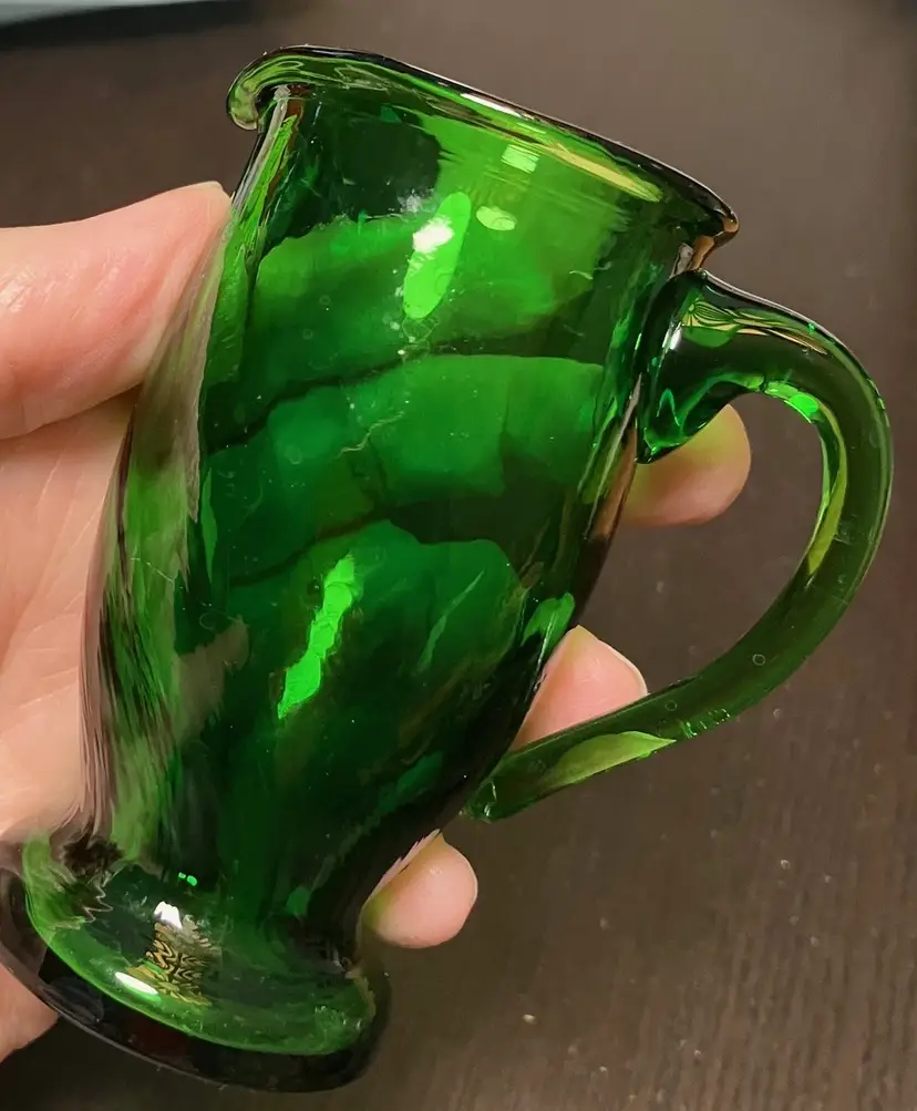 Green Swirl Glass Pitcher Toothpick Holder AS IS