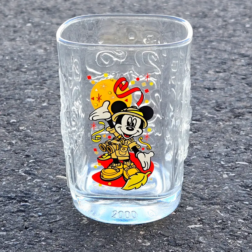 Square Glass McDonald's Cup Walt Disney World 2000 Mickey Mouse Animal Kingdom