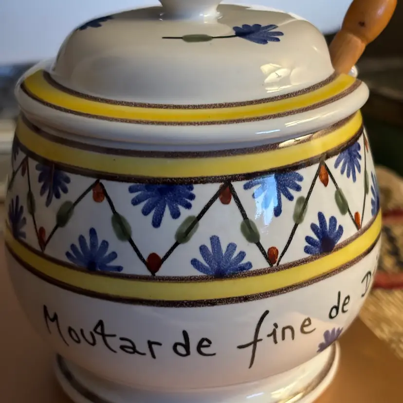 Handmade French Mustard Pot 4.5” With Wood Spoon