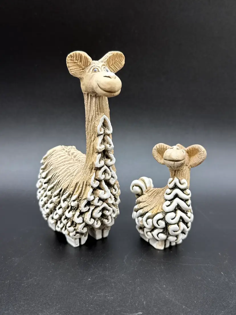 Artesania Rinconada Vicuna Llama Mom & Baby Figurine Family Made In Uruguay