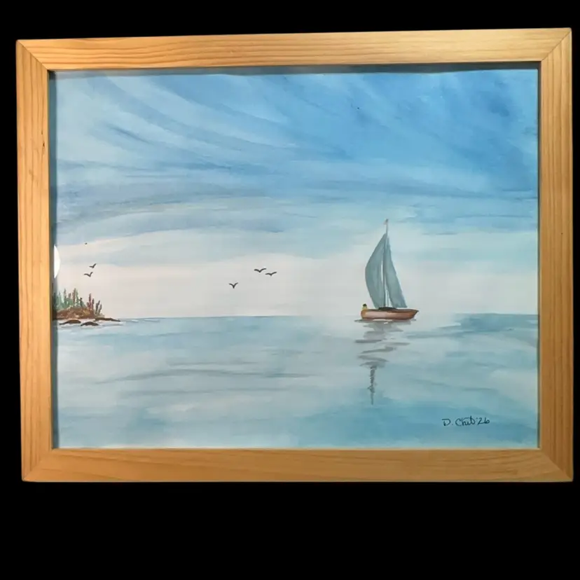 “Let’s Sail” Watercolor Original Framed 12 1/2” X 15” Sailboat Gliding On The Water