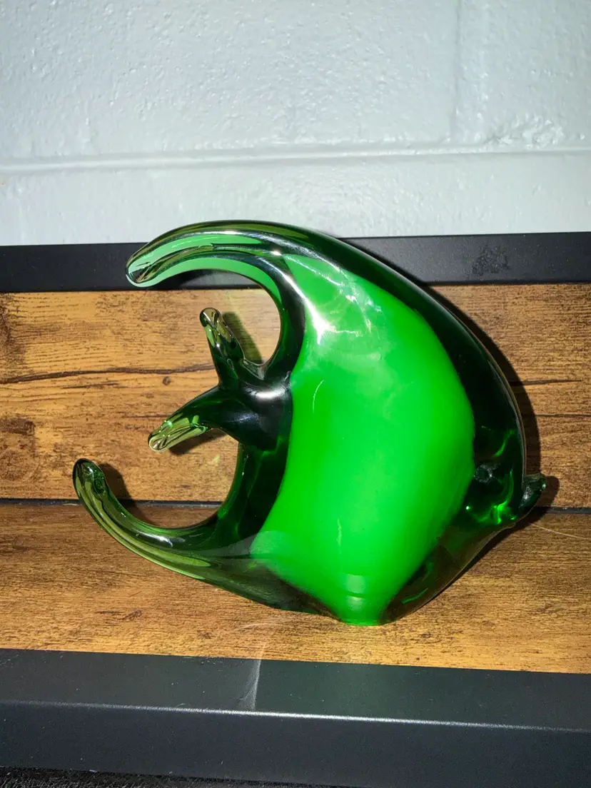 Vintage Green Glass Art fish Sculpture