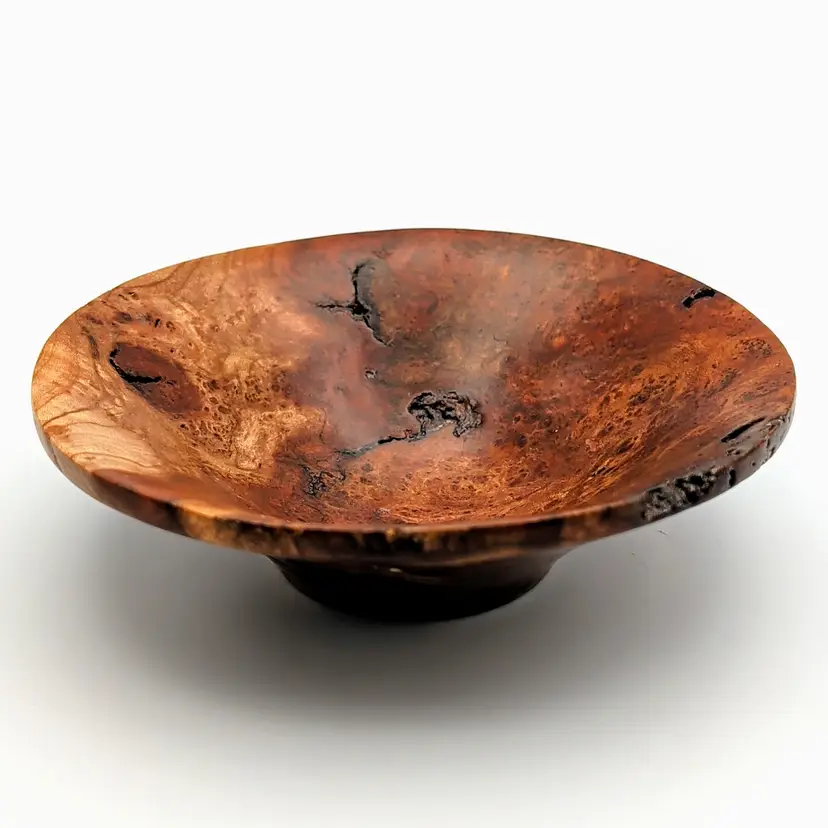 Hand Turned Live Edge Burl Wood Bowl Signed Natural Grain Trinket Dish Catchall
