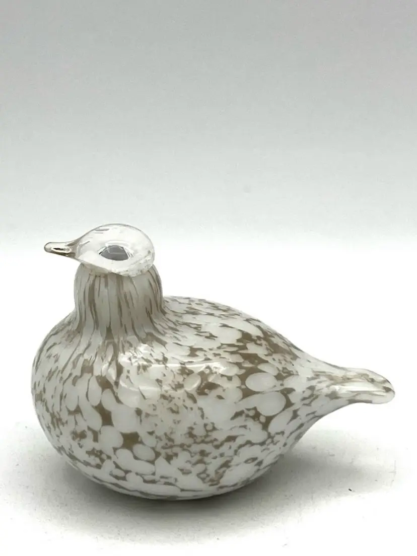 023. Finland 🇫🇮 Oiva Toikka Art Glass Willow Grouse Toikka Nuutajarvi Finland White & Brown 2.75” Long