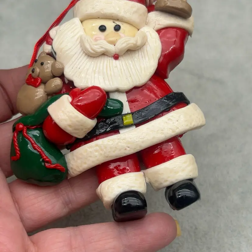#01 Vintage Handmade Santa Claus Christmas Ornament Folk Art Polymer Clay 3.5”
