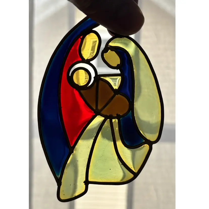 Vintage Holy Family Plastic Suncatcher Mary Joseph Baby Jesus Religious Catholic