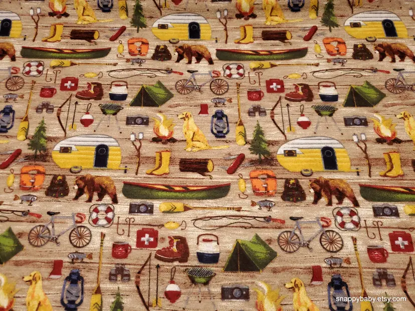Camp Adventure Flannel Fabric Remnant - 100% Cotton - Choose Size - Soft Craft & Quilting Fabric