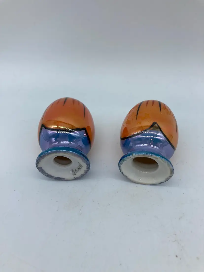 Vintage Lusterware Orange and Blue Salt and Pepper Shakers from Japan