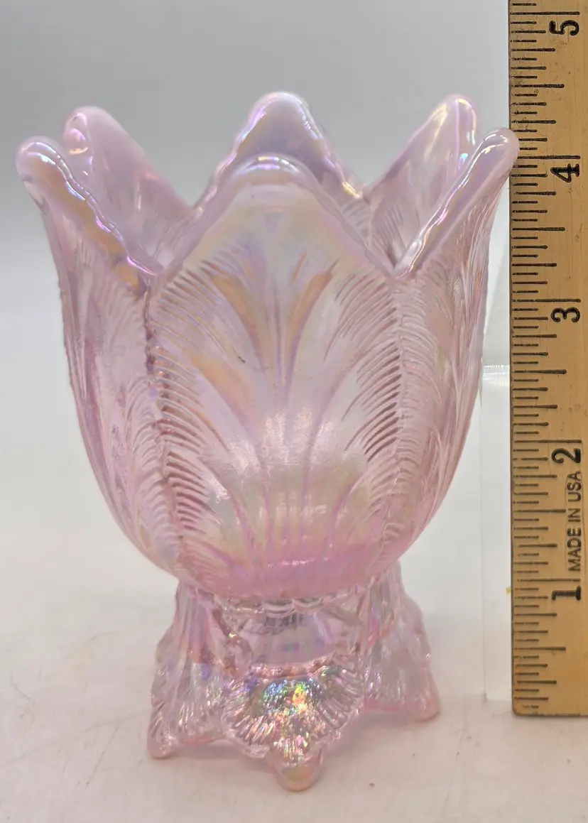 VINTAGE SINGLE FENTON PINK TULIP CANDLE HOLDER REVERSIBLE VOTIVE OR TAPER