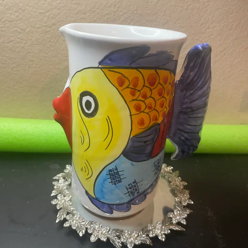 EXQUISITE Ceramiche Desuir Majolica Vietri From Italy 8.5" Kissing Fish Pitcher