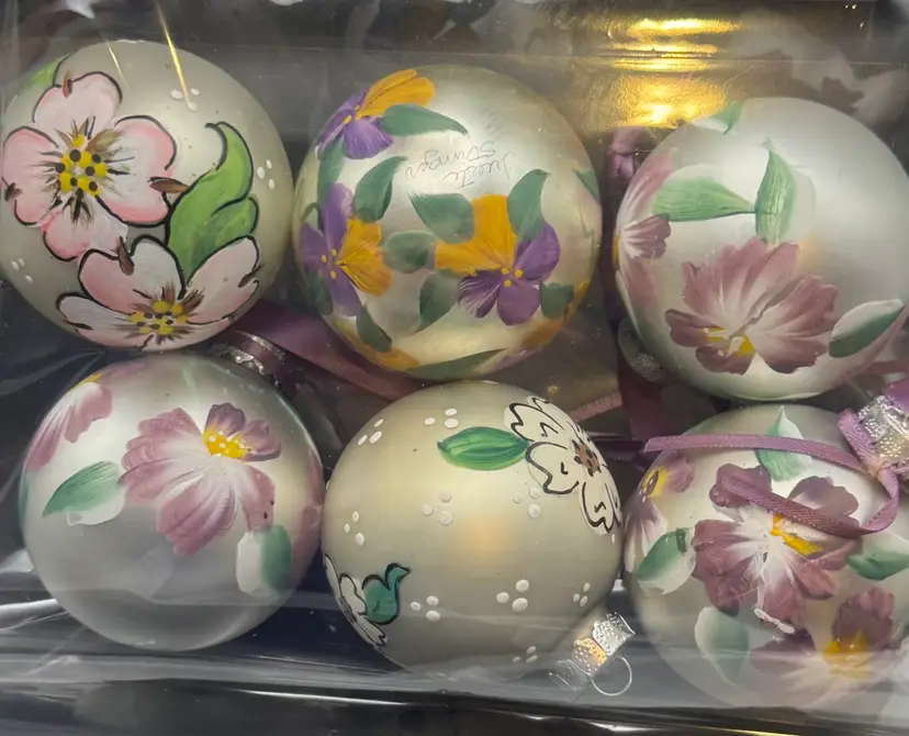 Hand Painted Glass Ornaments - Signed